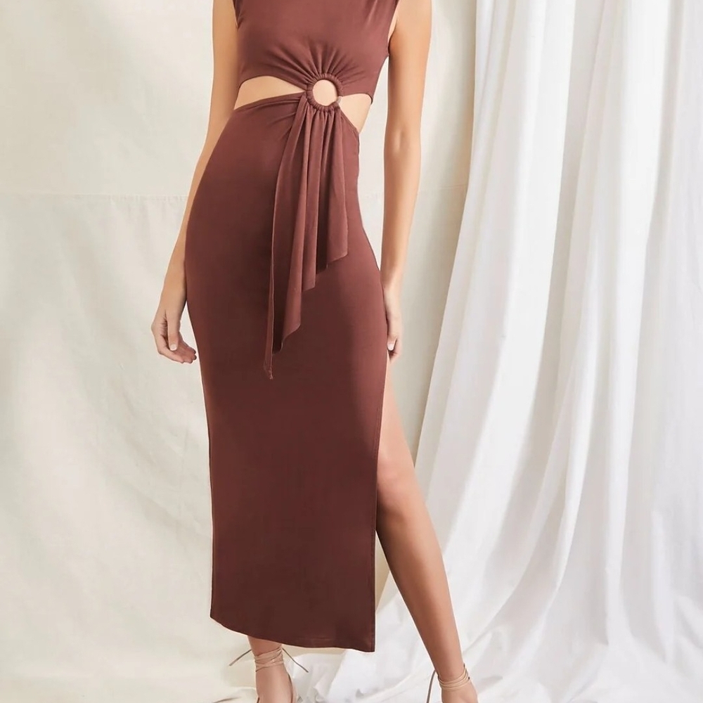 Forever 21 Brown Cut-Out Midi Dress